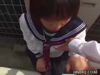 Japanese teen in a darling outdoor blowjob fun