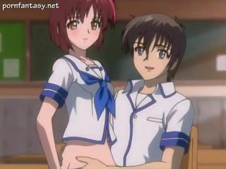 Tied up anime seductress tasting manhood